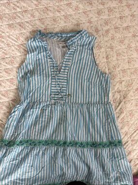 Tommy Bahama Light Blue & White Striped Cotton Tunic Blouse